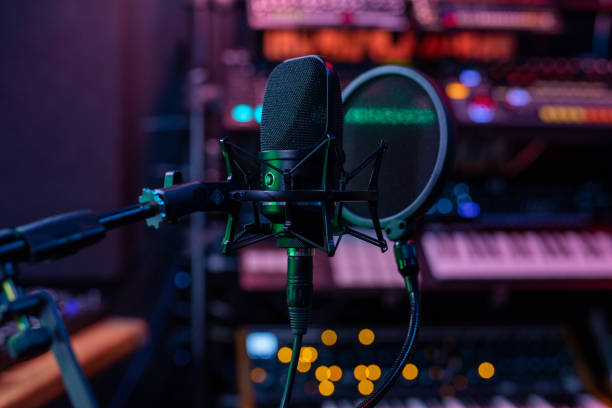 Microphone in a professional recording or radio studio